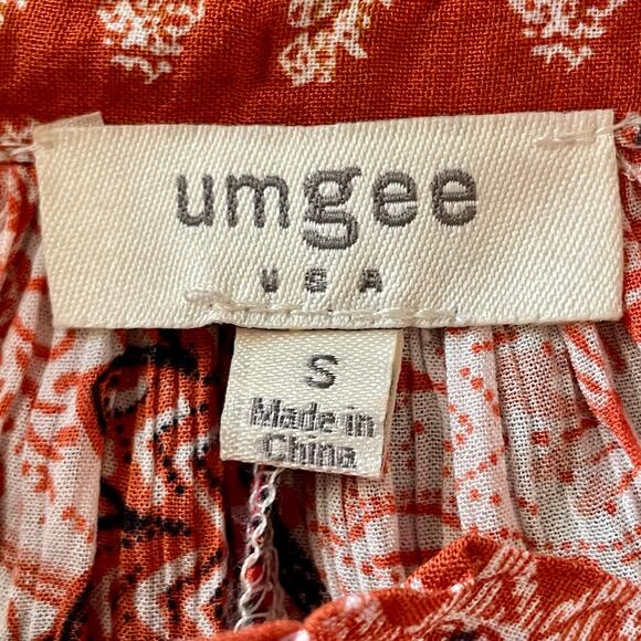 Umgee Rust Blue Floral Print Boho Dress Sz SMALL Bell Cuff Flowy Bohemian Fall - Picture 8 of 9